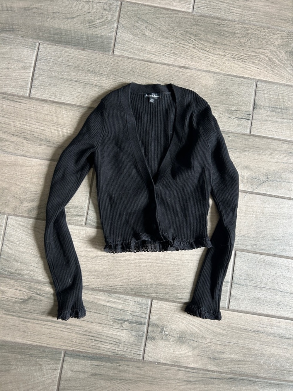 For Love & Lemons Black Ribbed V-Neck Cropped Sweater